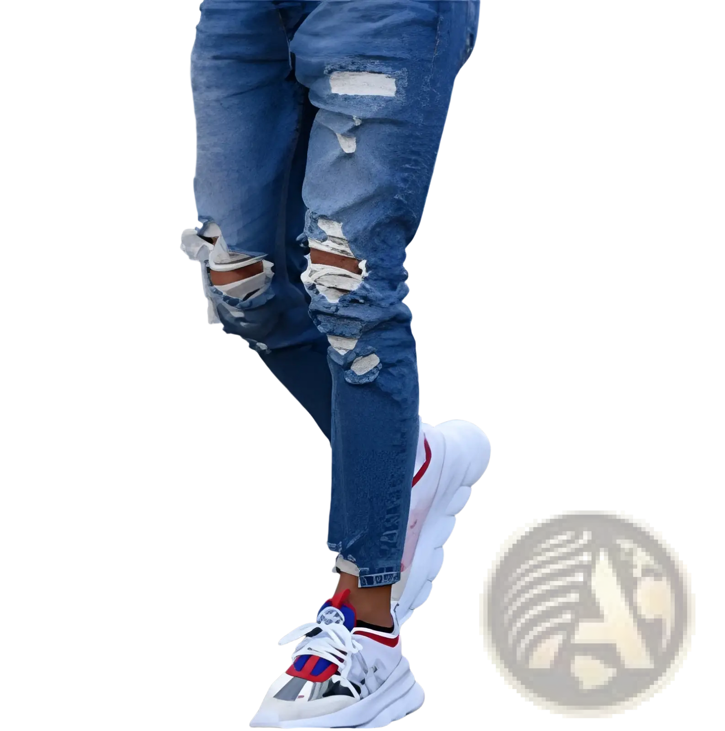 Men's Distressed Blue Denim Ripped Knee Jeans ARBA Global