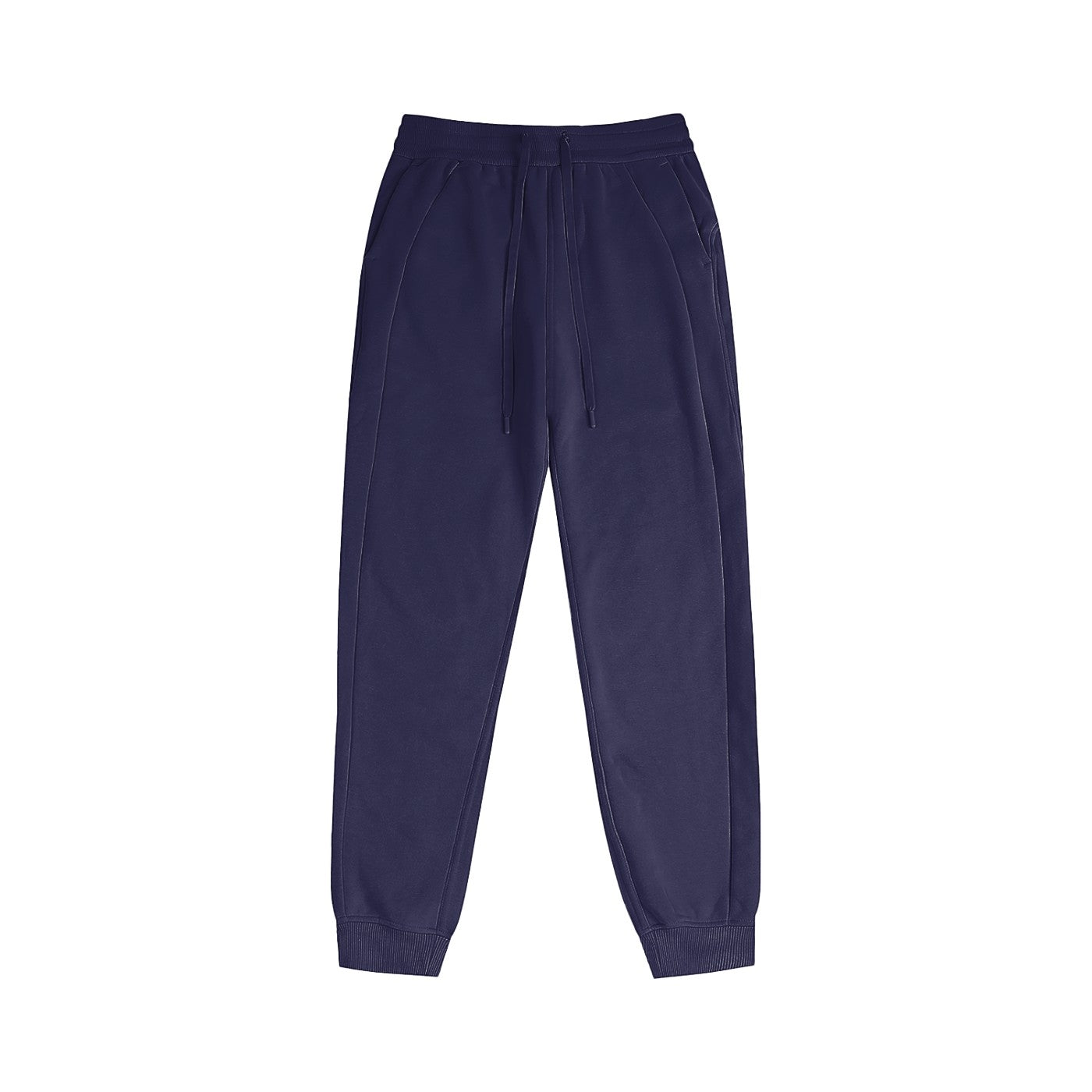 Omina women's navy blue cotton-blend jogger pants with a mid-waist drawstring and ribbed cuffs.
