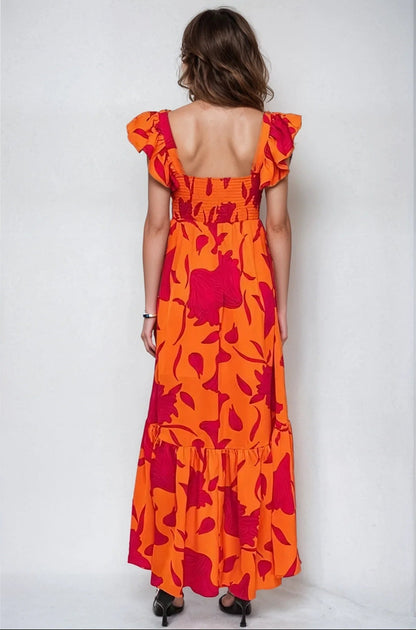 Vibrant Fire Floral High Low Maxi Dress Fitkitty Culture Athleisure Wear, Yoga Wear & Women's Clothing