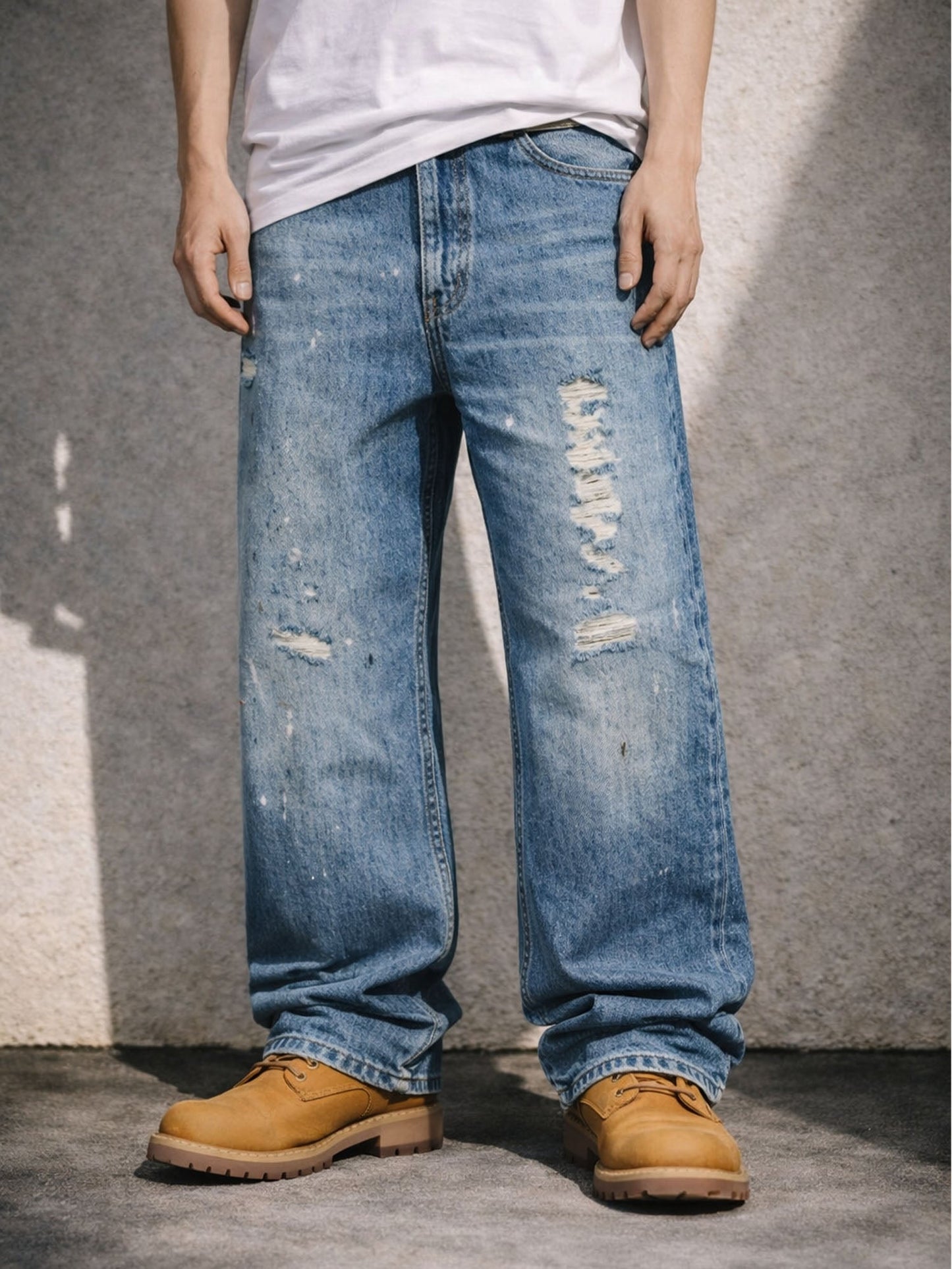LIGHT WASH DISTRESSED BAGGY DENIM UNDEVELOPED