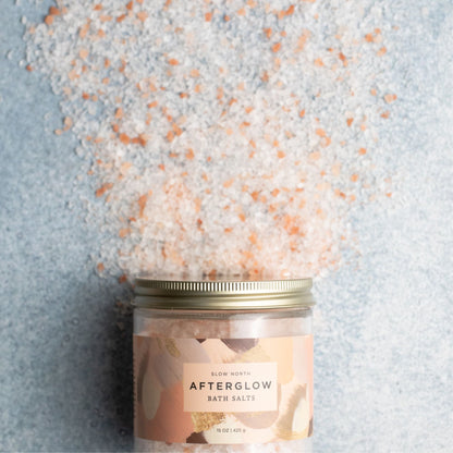 Slow North Afterglow Bath Salts in a 15 oz jar, showcasing relaxing body care with natural mineral-rich salts.