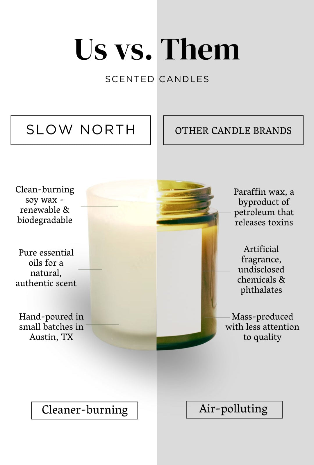 Frosted Shangri-La Signature Candle by Slow North with eucalyptus, lavender, and lemongrass scent, glowing softly.