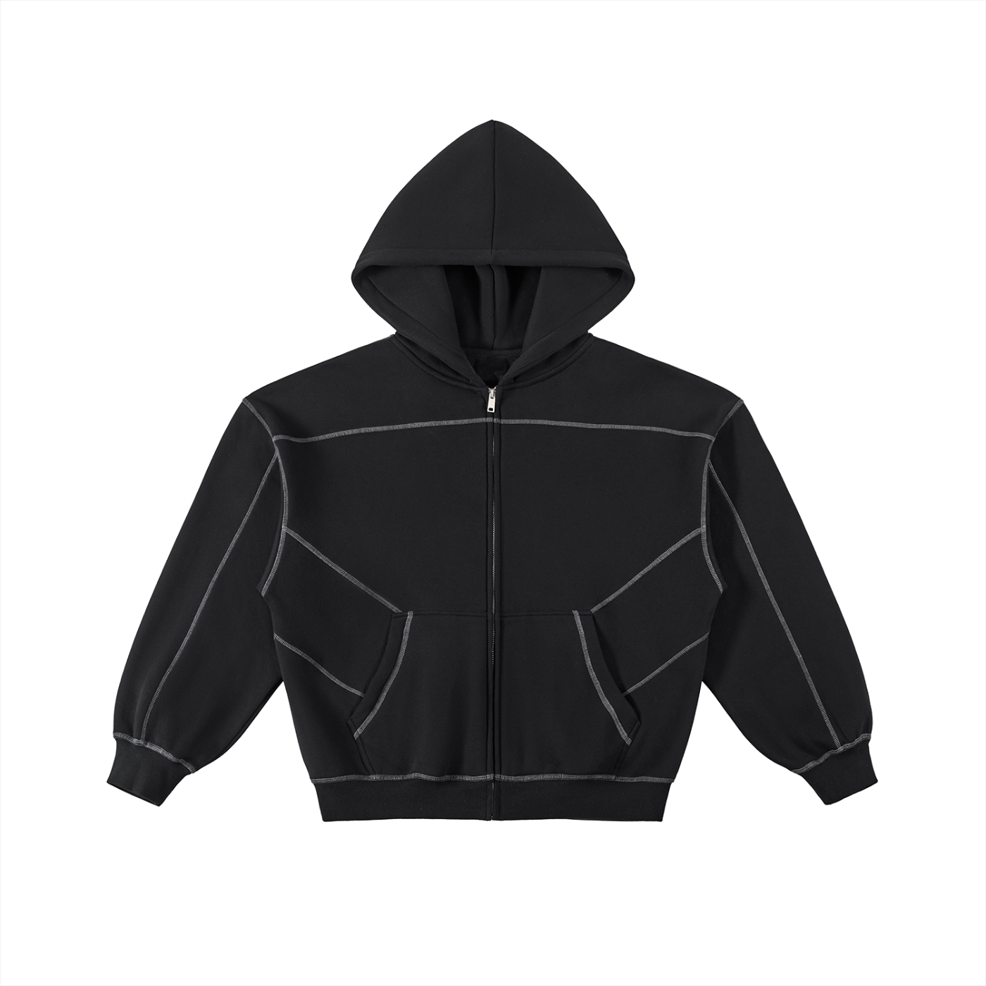 Omina Essentials Contrast-Stitched Boxy Fleece Zip Hoodie ODMPOD