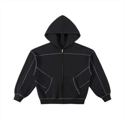 Omina Essentials Contrast-Stitched Boxy Fleece Zip Hoodie ODMPOD