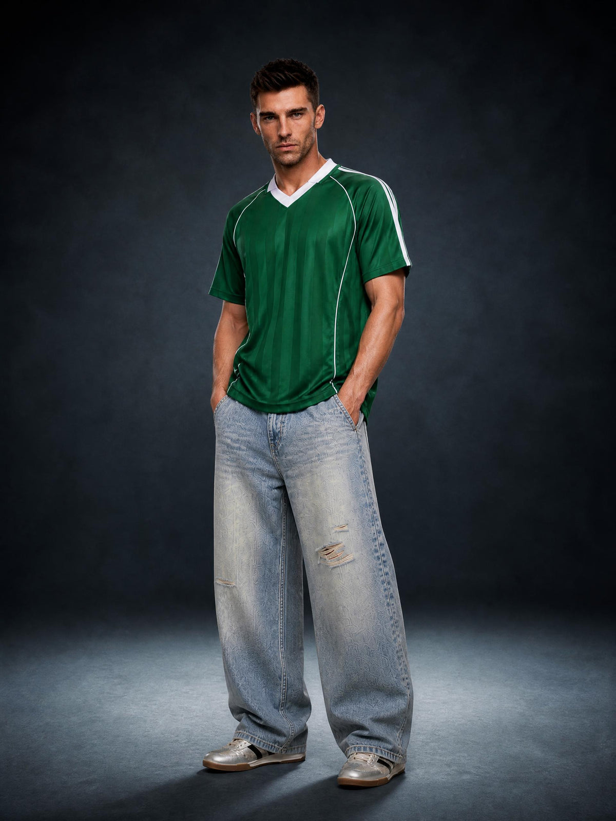 Men's Distressed Barrel Leg Jeans ODMPOD
