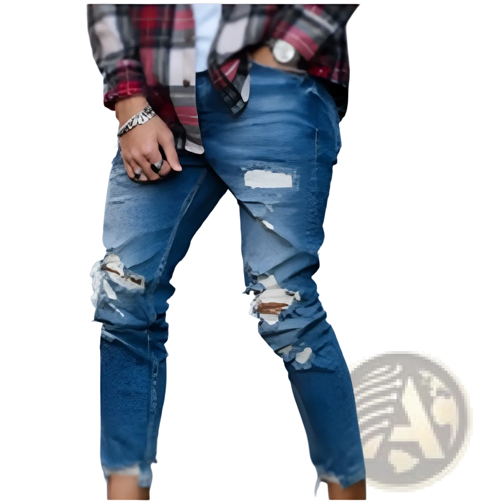 Men's Distressed Blue Denim Ripped Knee Jeans ARBA Global