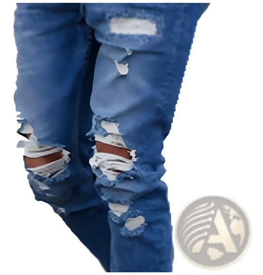 Men's Distressed Blue Denim Ripped Knee Jeans ARBA Global