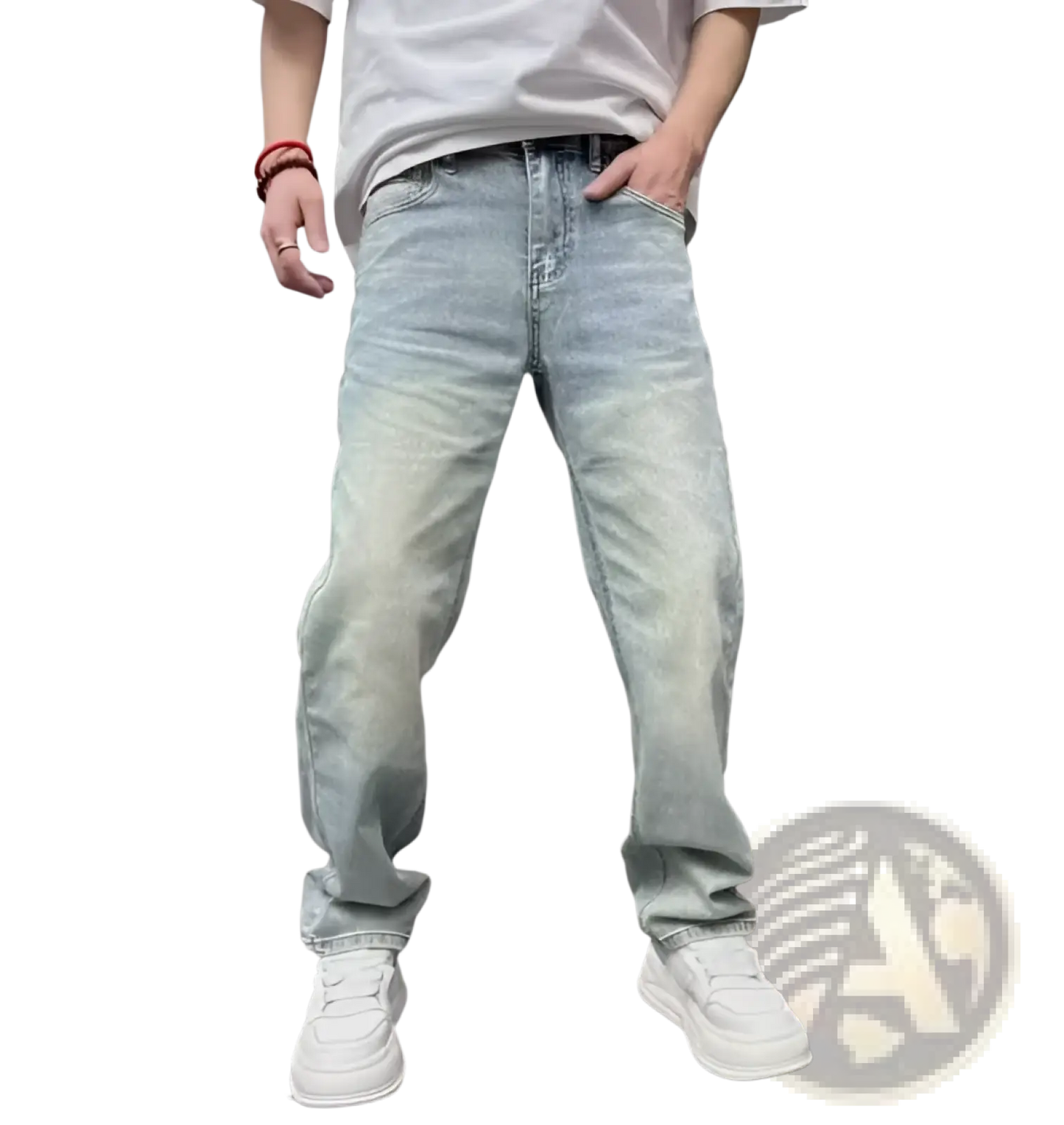 Men's Light Wash Relaxed Straight Leg Denim Jeans ARBA Global