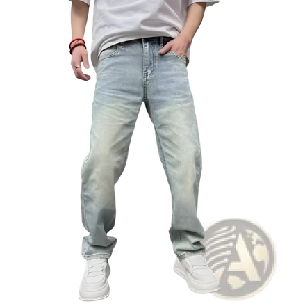 Men's Light Wash Relaxed Straight Leg Denim Jeans ARBA Global