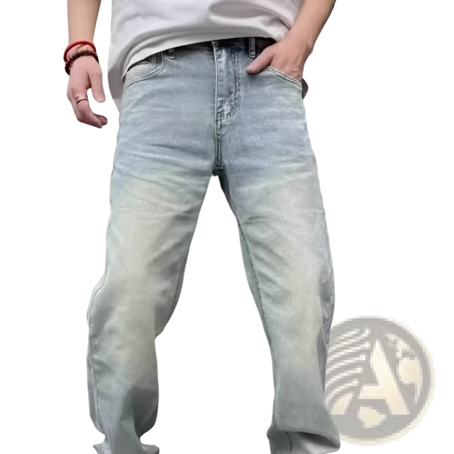 Men's Light Wash Relaxed Straight Leg Denim Jeans ARBA Global