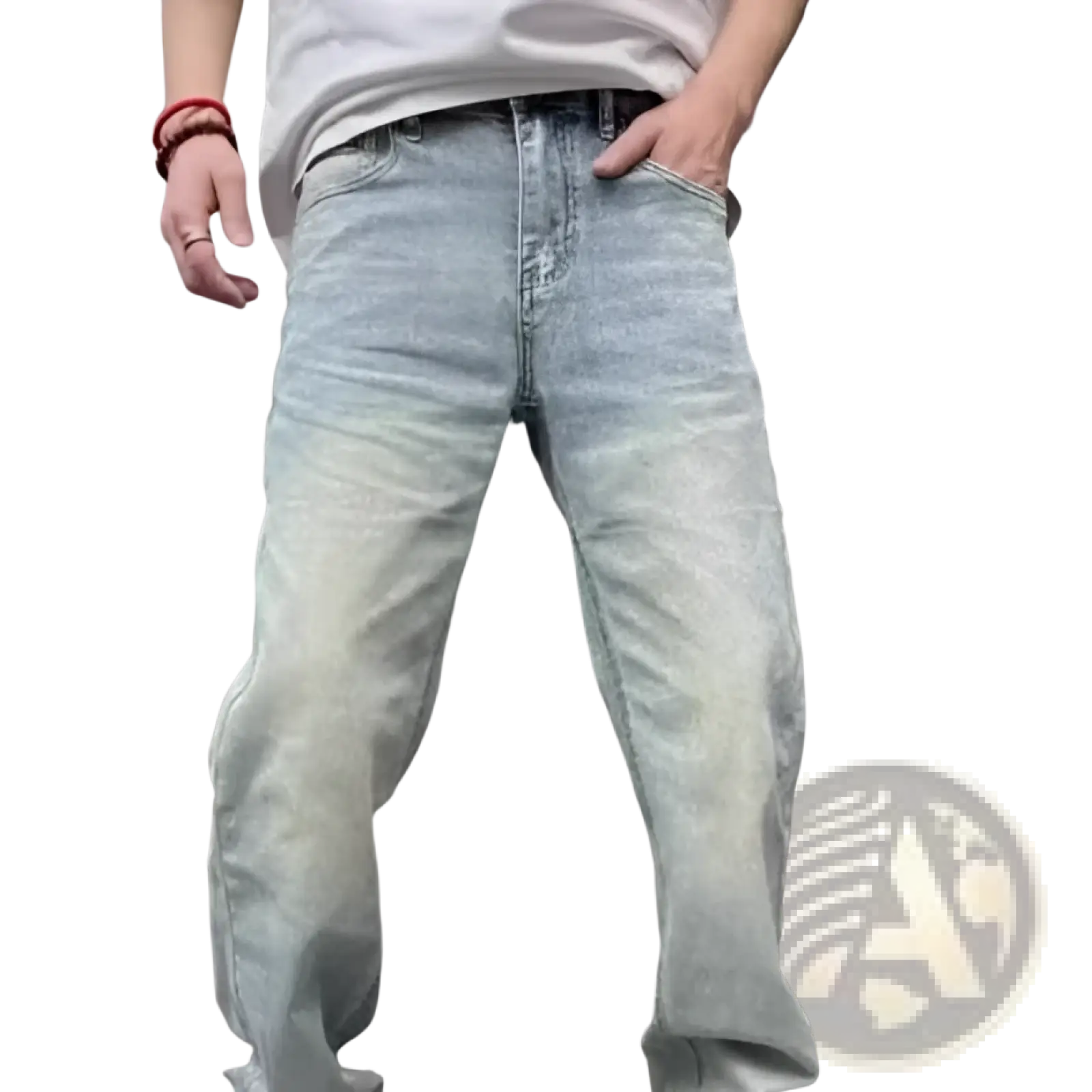 Men's Light Wash Relaxed Straight Leg Denim Jeans ARBA Global
