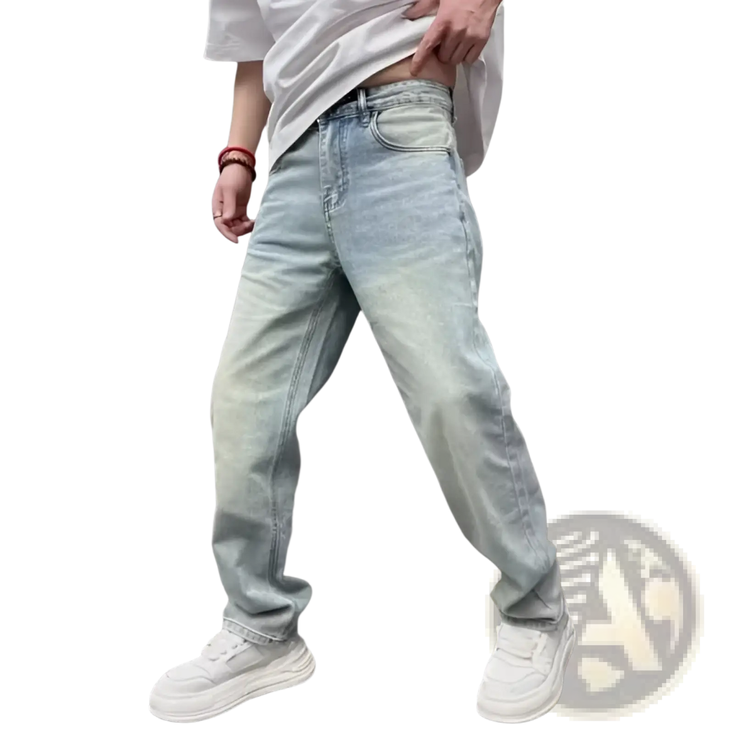 Men's Light Wash Relaxed Straight Leg Denim Jeans ARBA Global