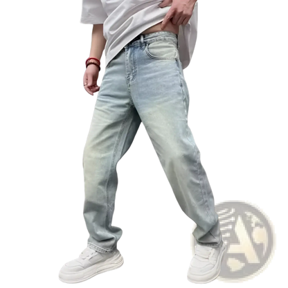 Men's Light Wash Relaxed Straight Leg Denim Jeans ARBA Global