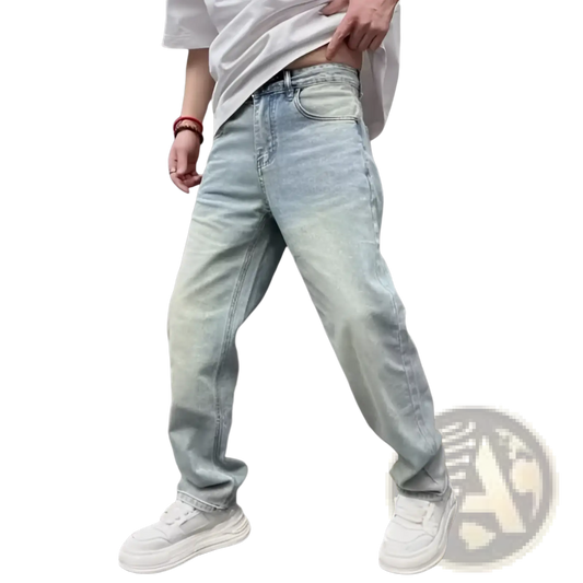 Men's Light Wash Relaxed Straight Leg Denim Jeans ARBA Global