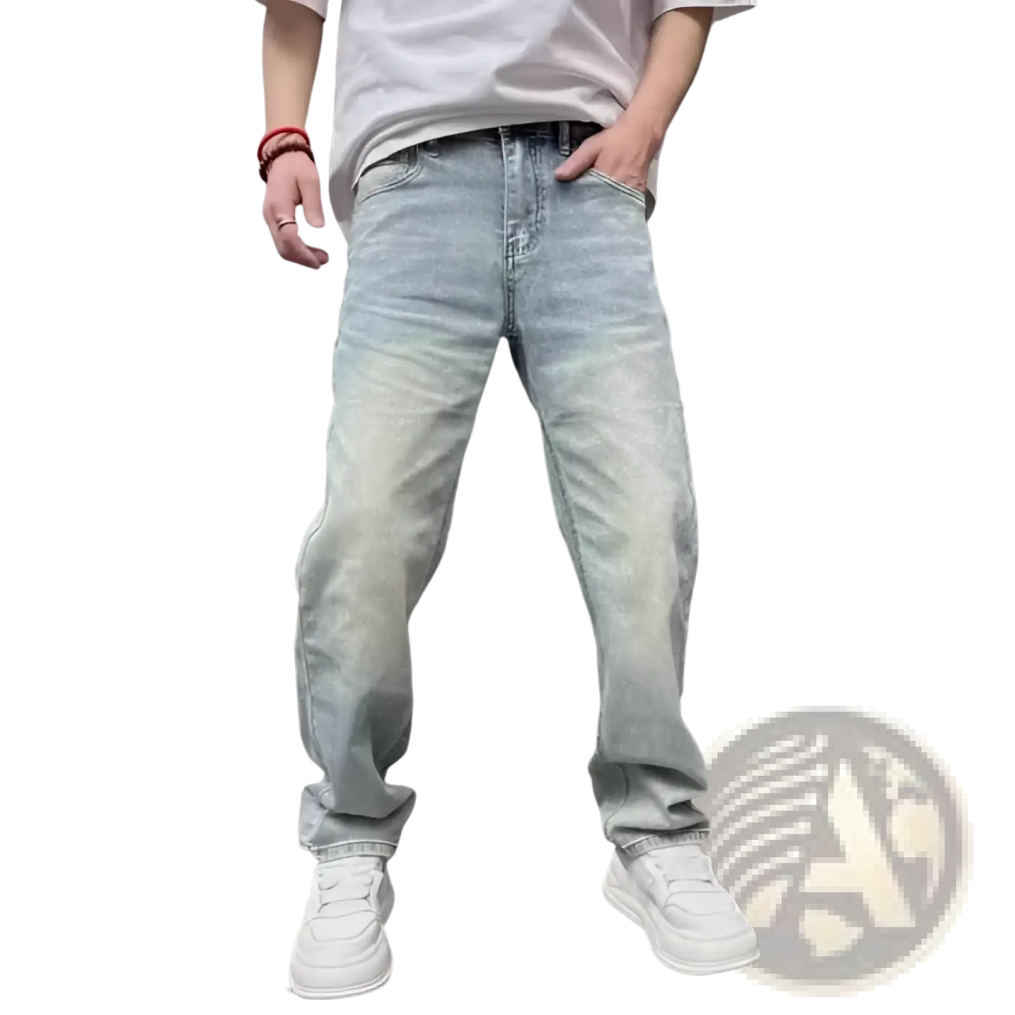 Men's Light Wash Relaxed Straight Leg Denim Jeans ARBA Global