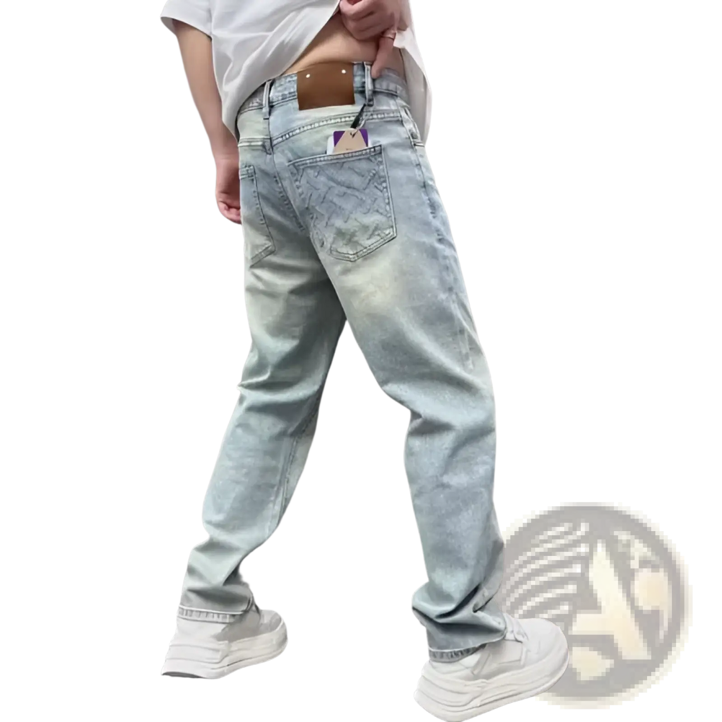 Men's Light Wash Relaxed Straight Leg Denim Jeans ARBA Global