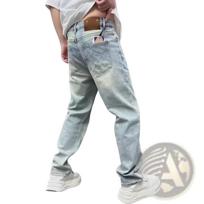 Men's Light Wash Relaxed Straight Leg Denim Jeans ARBA Global