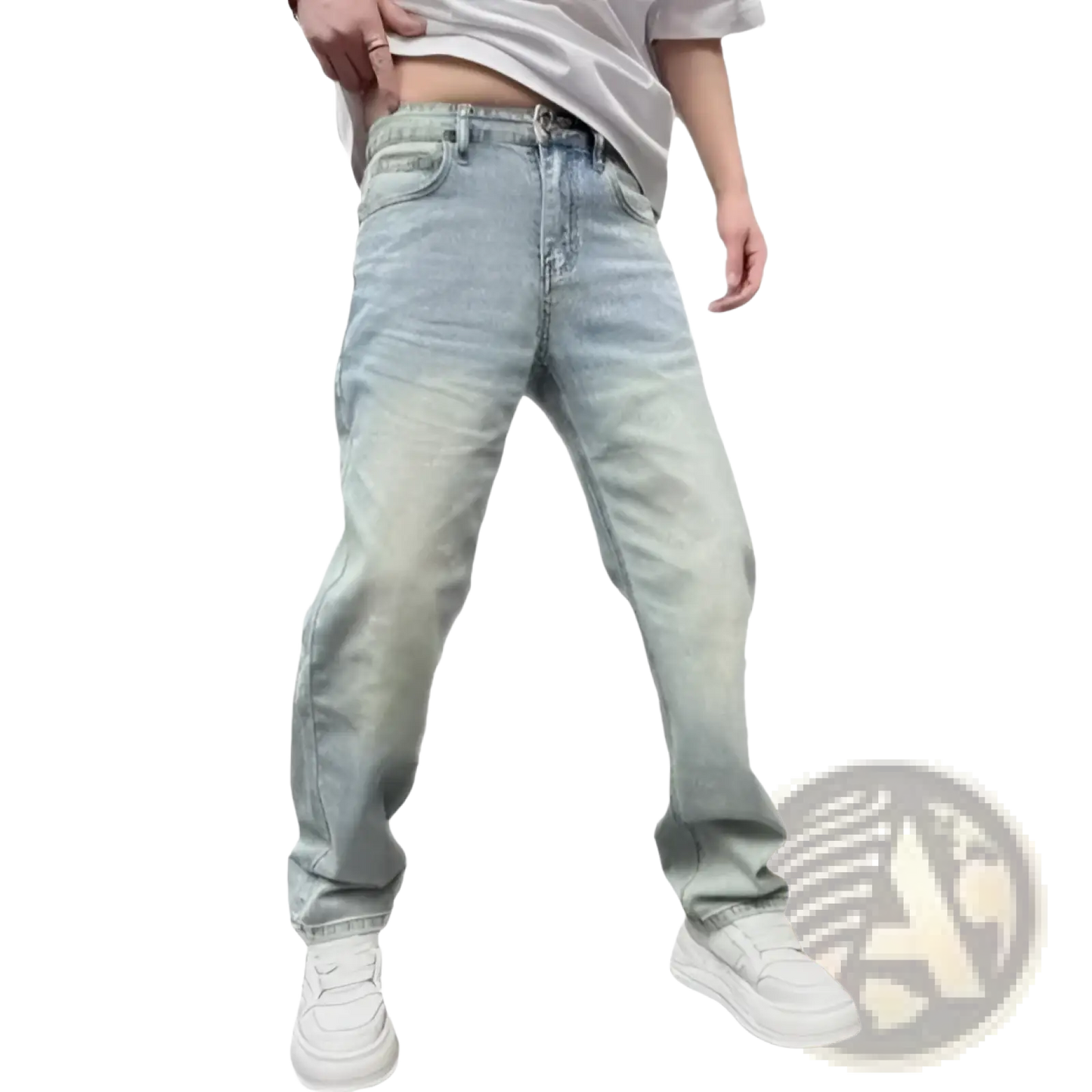 Men's Light Wash Relaxed Straight Leg Denim Jeans ARBA Global