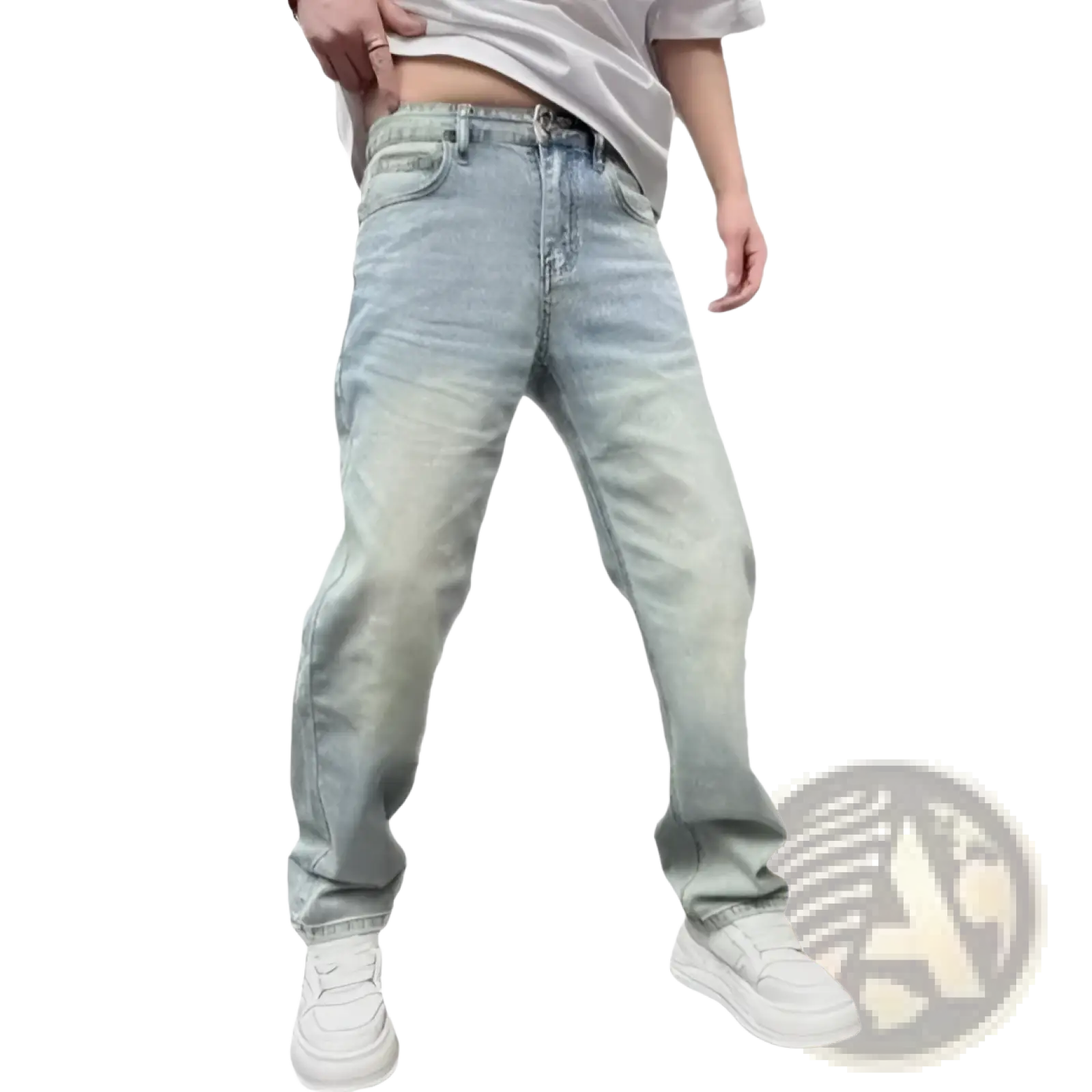 Men's Light Wash Relaxed Straight Leg Denim Jeans ARBA Global