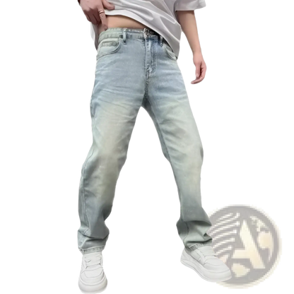 Men's Light Wash Relaxed Straight Leg Denim Jeans ARBA Global