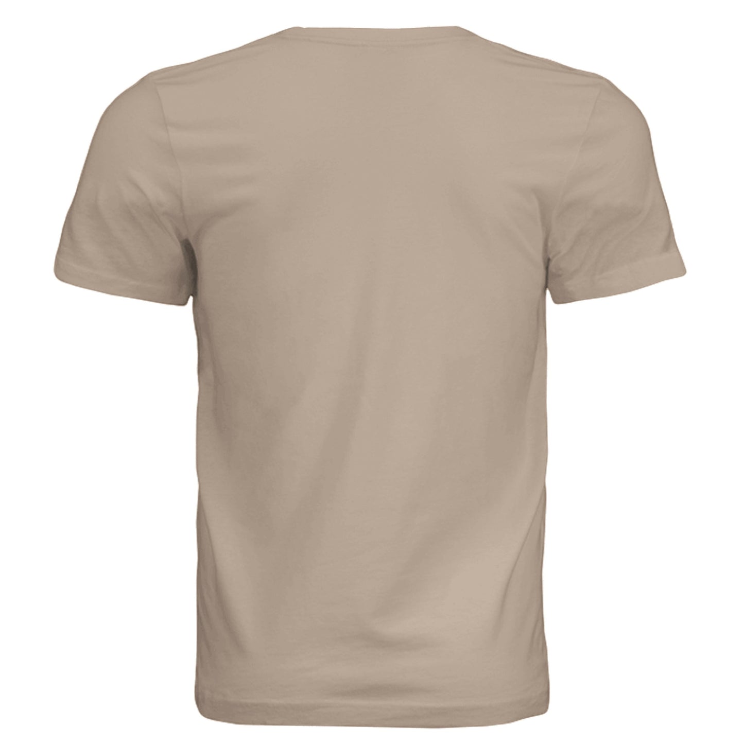 Back view of a beige Omina unisex jersey tee made from soft combed cotton with a clean minimalist design.