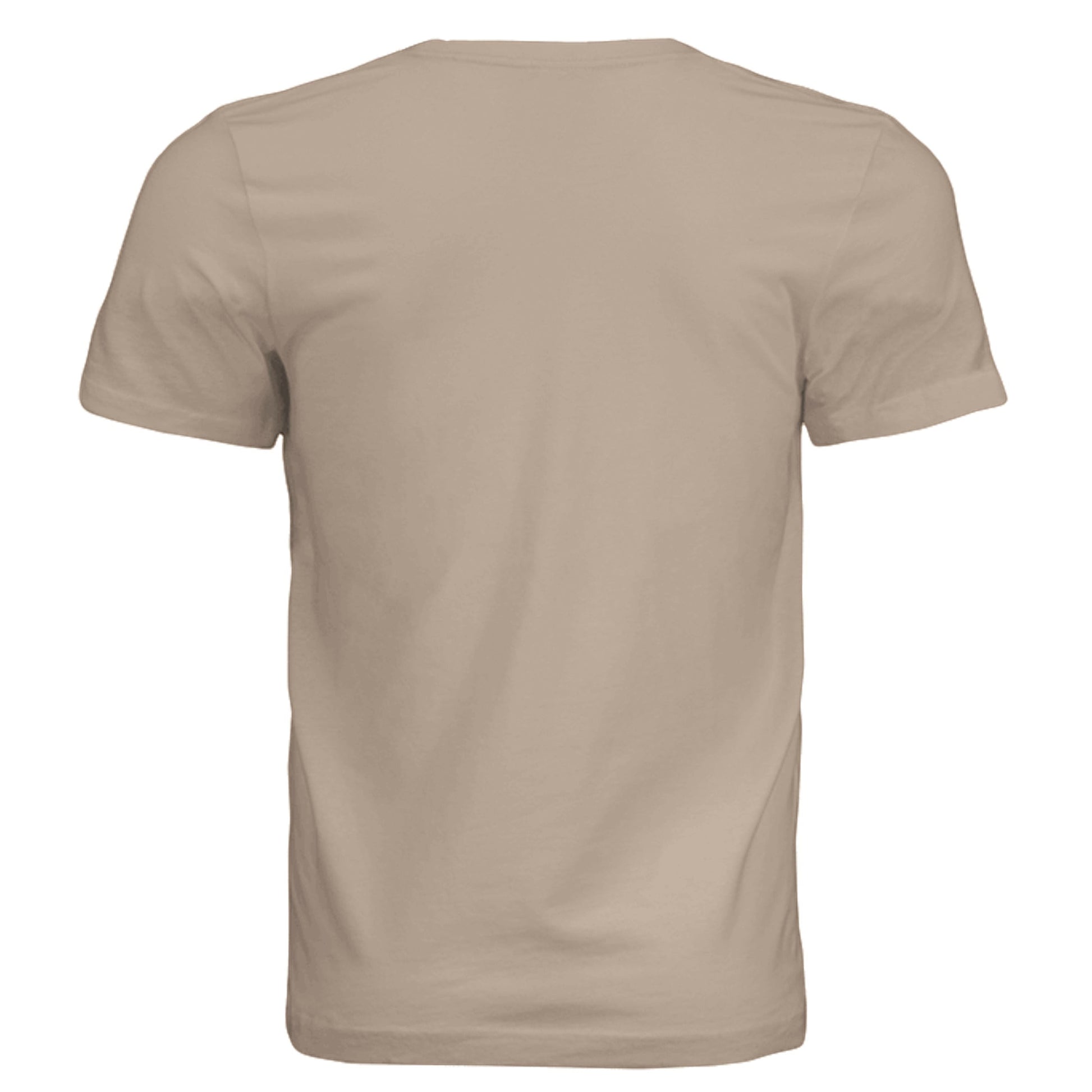 Back view of a beige Omina unisex jersey tee made from soft combed cotton with a clean minimalist design.