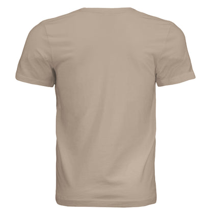 Back view of a beige Omina unisex jersey tee made from soft combed cotton with a clean minimalist design.