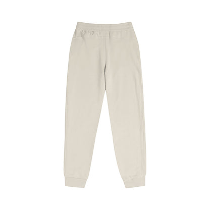Omina women's beige cotton-blend jogger pants with a mid-waist, drawstring, and ribbed cuffs for casual wear.
