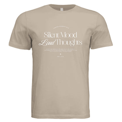 Omina beige unisex jersey tee featuring Silent Mood graphic print in soft cotton fabric