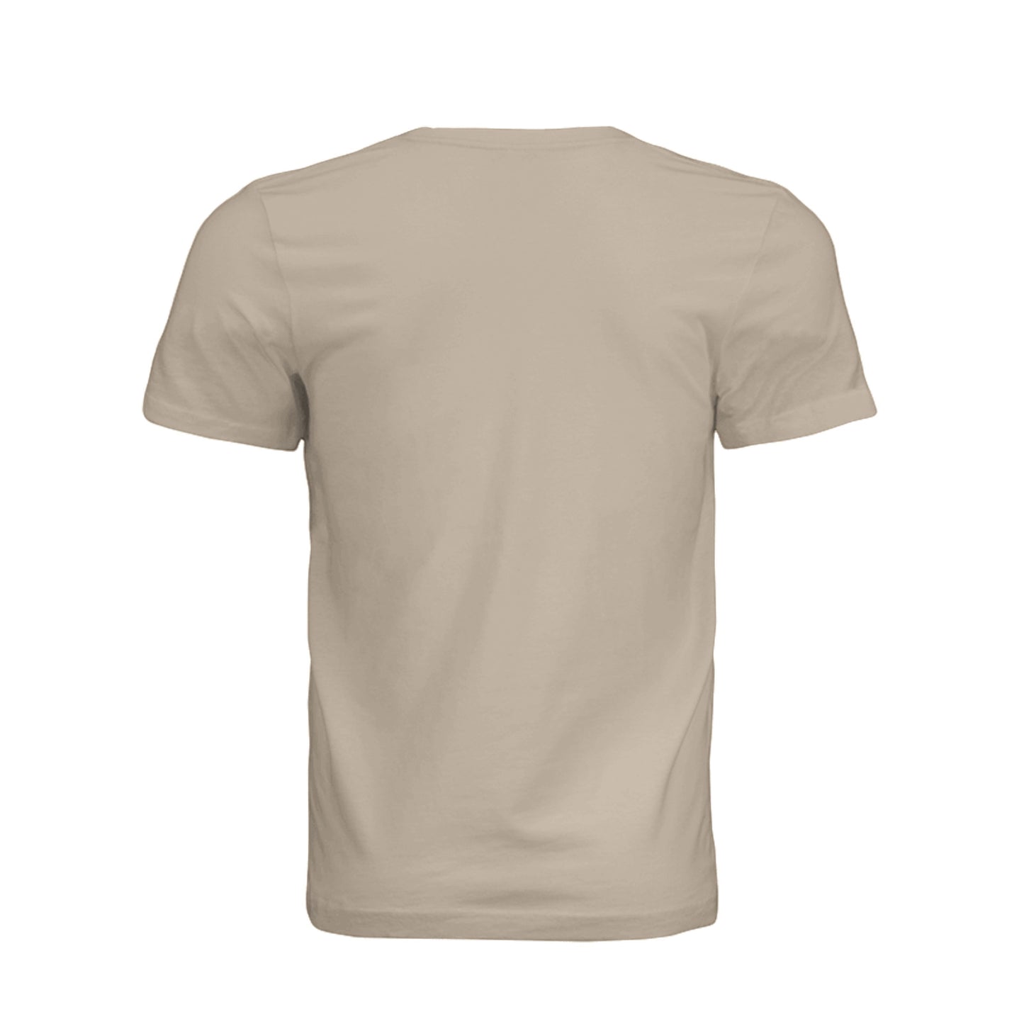 Back view of a beige Omina O Urban unisex cotton jersey t-shirt with a clean minimalist design.