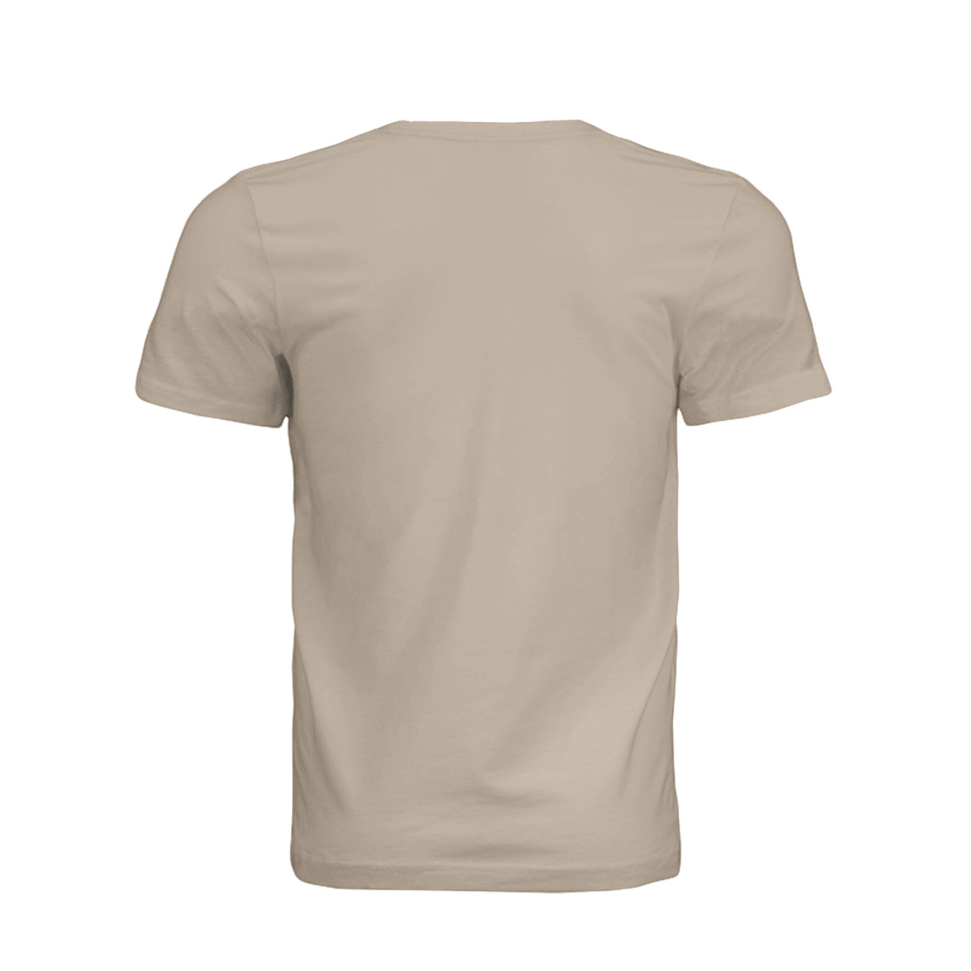 Back view of a beige Omina O Urban unisex cotton jersey t-shirt with a clean minimalist design.