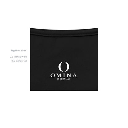 Omina Essentials black heavyweight cotton t-shirt interior neck label with white logo print