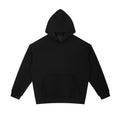Omina black heavyweight cotton blend hoodie with oversized fit, drop shoulders, and kangaroo pocket.