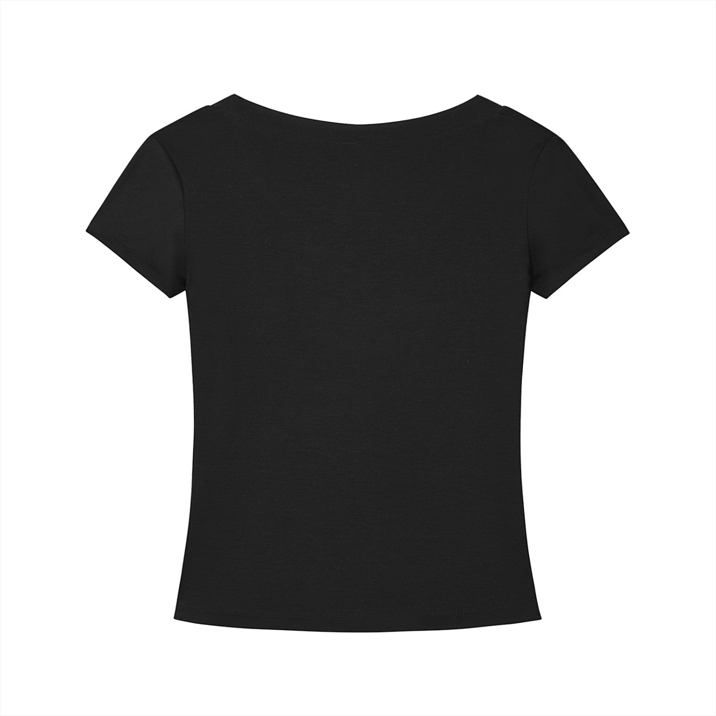 Back view of Omina black Tencel slim fit V-neck t-shirt, featuring a smooth, lightweight, and breathable fabric.