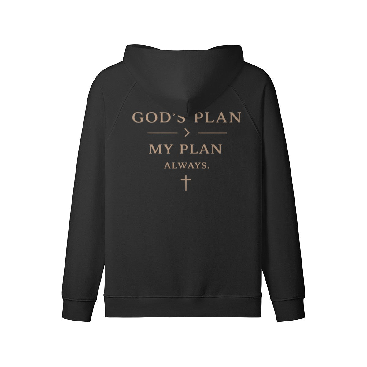 Omina heavyweight black zip hoodie featuring God's Plan graphic on the back in a relaxed unisex fit.
