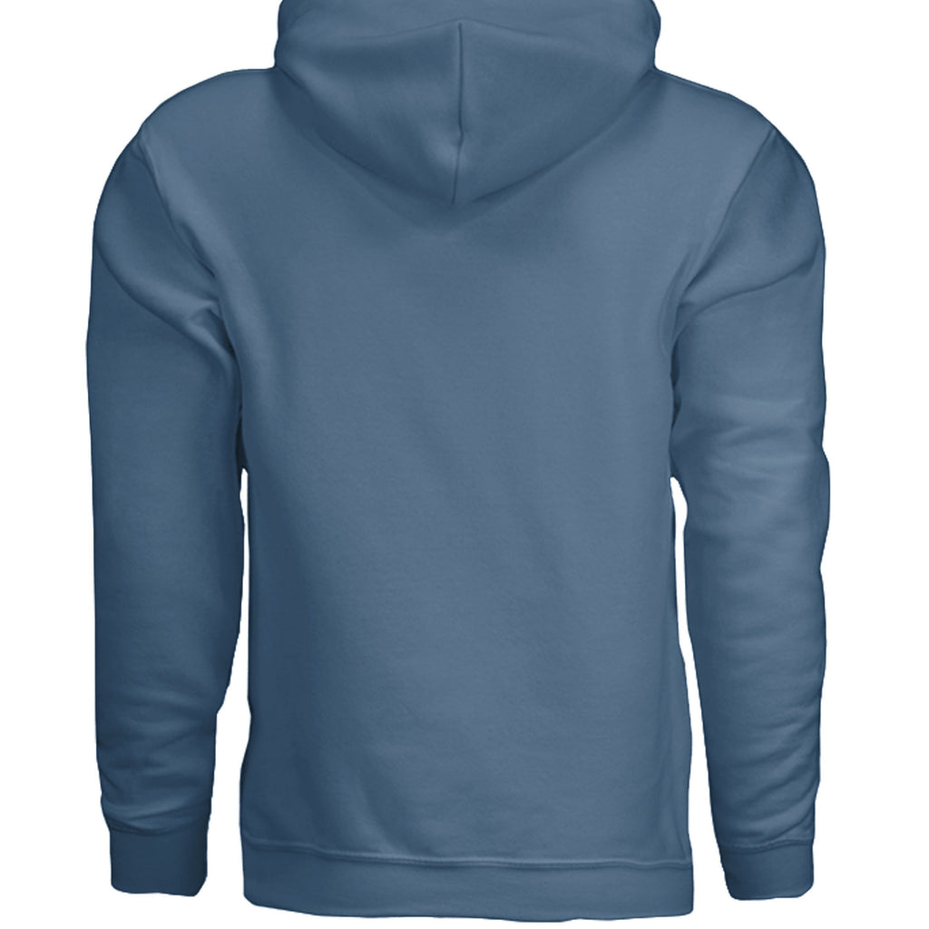 Omina blue cotton blend hoodie sweatshirt with drawstring hood and kangaroo pocket.