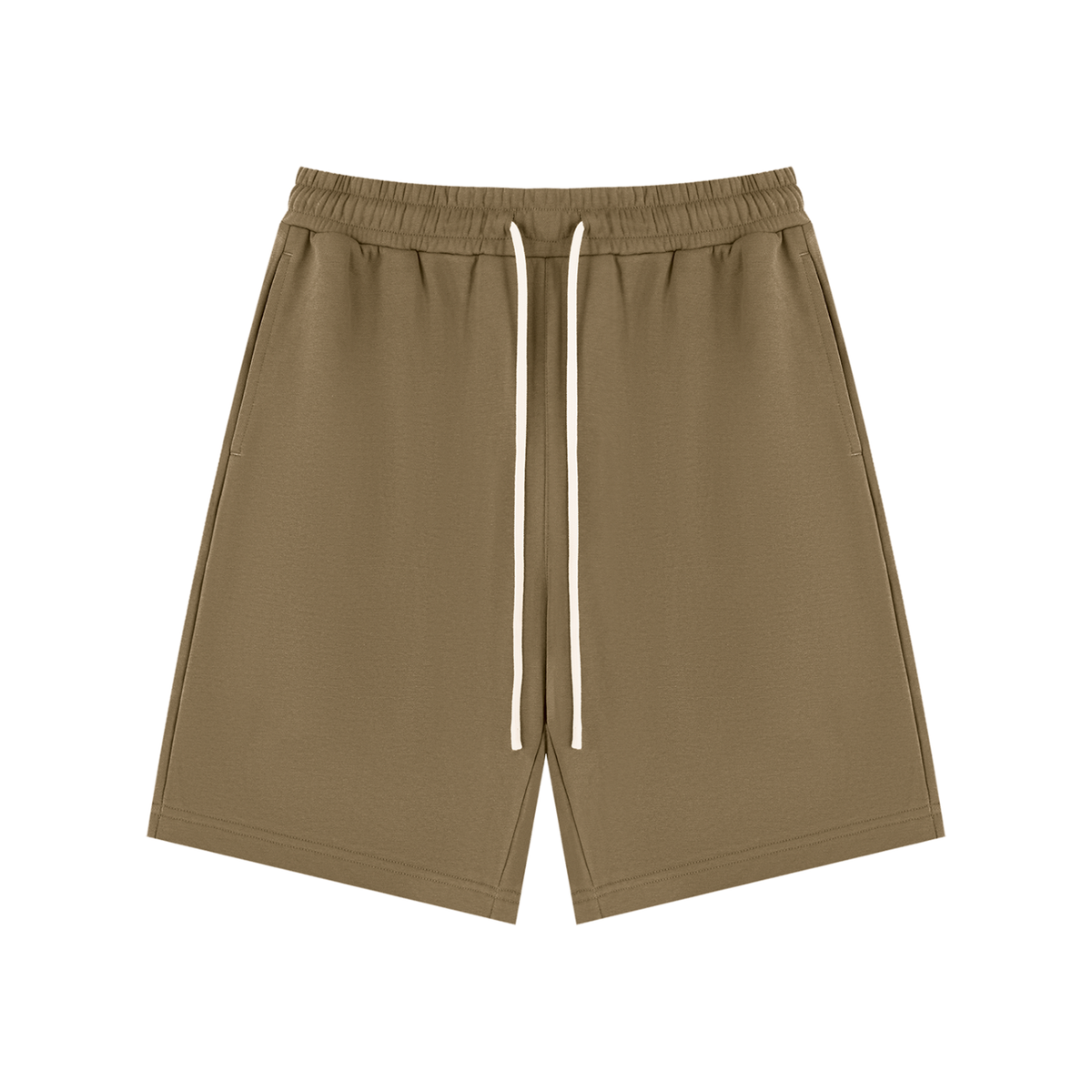 Omina Essentials unisex brown drawstring shorts with an elastic waistband and side pockets in a relaxed fit