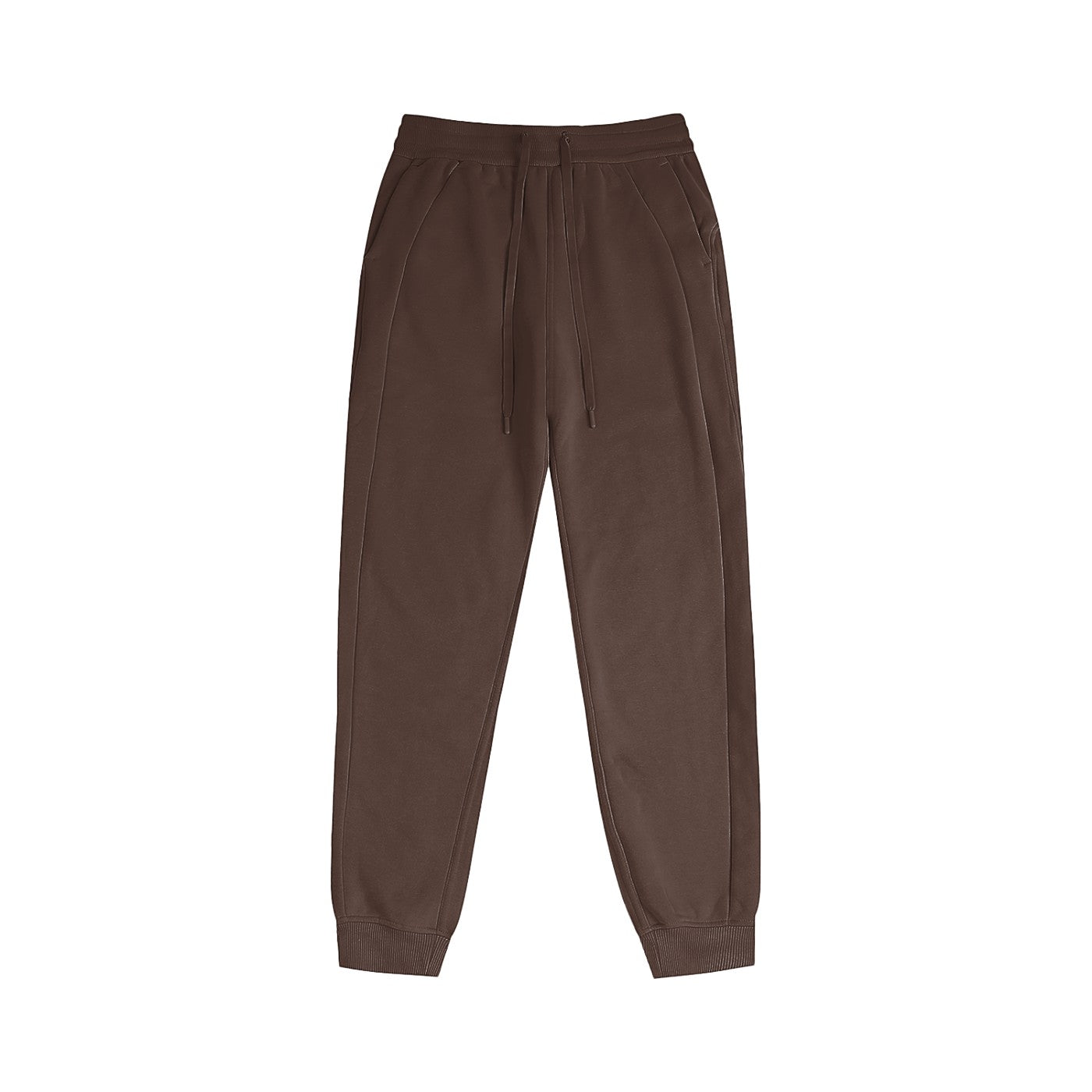 Omina women's brown jogger pants with a mid-waist, drawstring closure, and ribbed cuffs in a thick cotton blend.