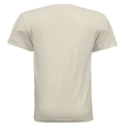 Back view of Omina heavyweight cream cotton t-shirt with a relaxed fit and dropped shoulders.