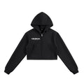 OMINA STUDIO black heavyweight cotton-blend fleece cropped zip hoodie with white logo detail