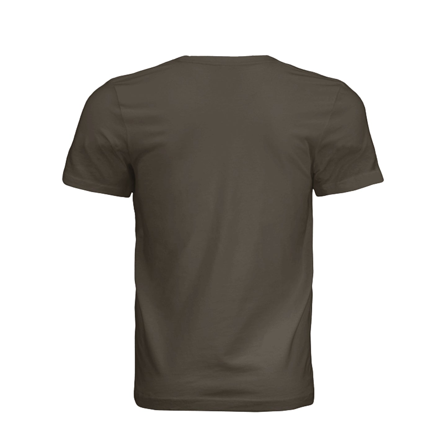Back view of a plain dark brown Omina unisex cotton jersey t-shirt with a minimalist design.