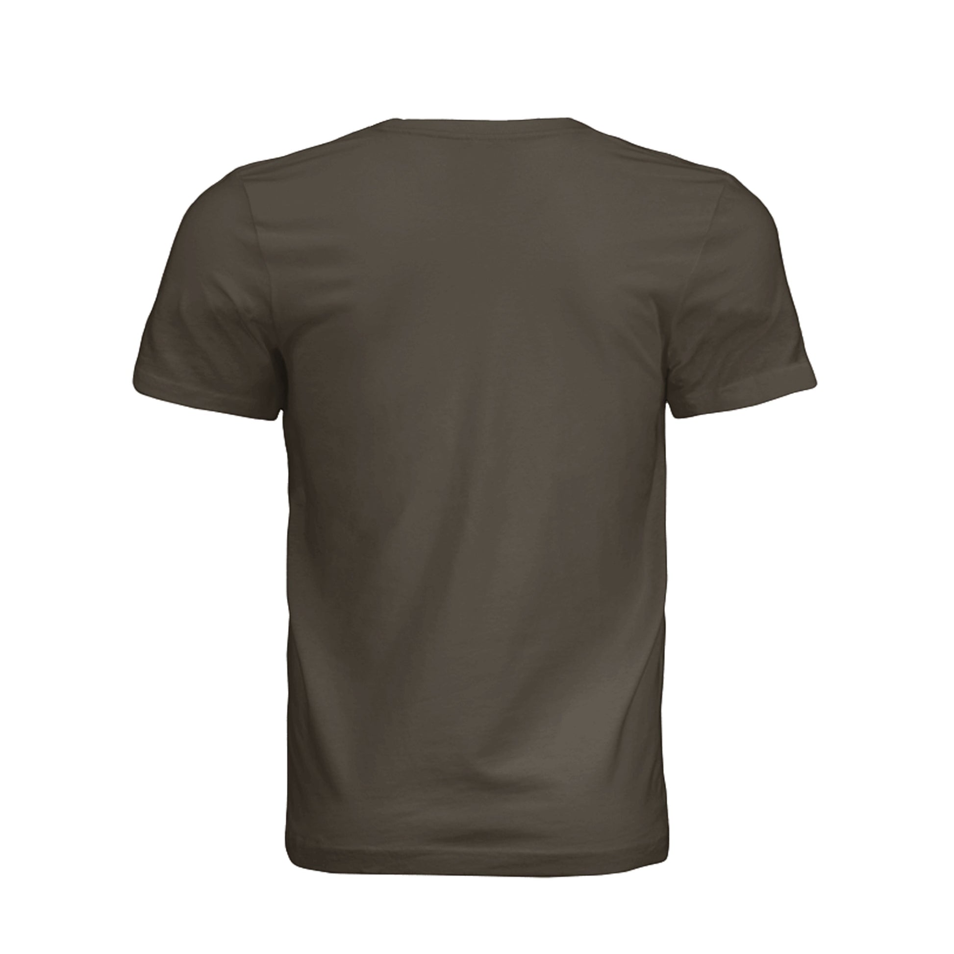 Back view of a plain dark brown Omina unisex cotton jersey t-shirt with a minimalist design.