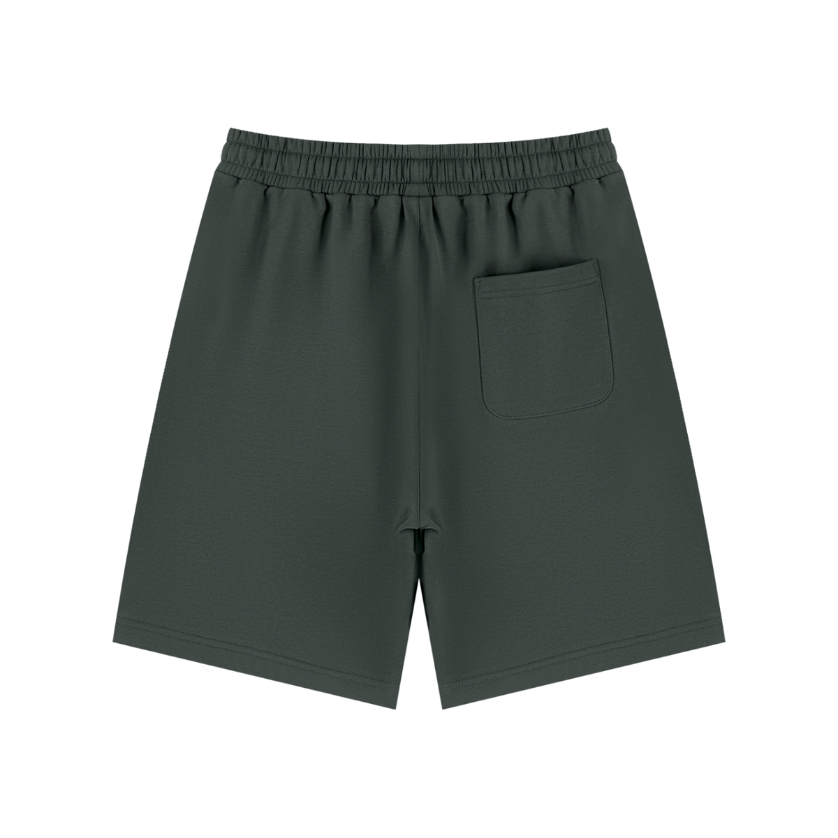 Omina unisex dark grey drawstring shorts with an elastic waistband and a single back pocket for casual wear.