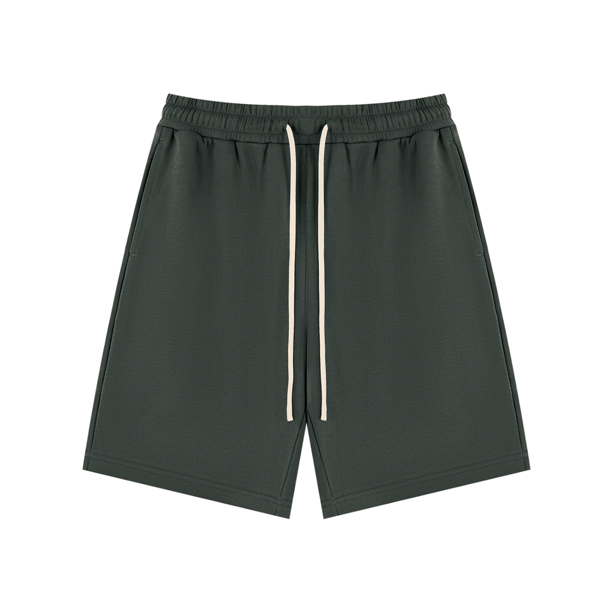 Omina charcoal grey unisex drawstring shorts with an elastic waistband and side pockets for casual everyday wear.