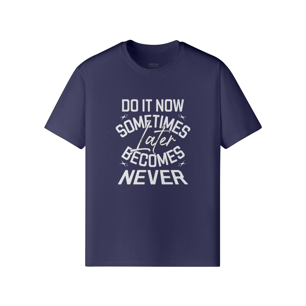 Omina navy blue classic fit combed cotton t-shirt with white Do It Now graphic print and crew neck design.