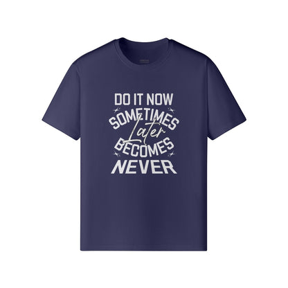 Omina navy blue classic fit combed cotton t-shirt with white Do It Now graphic print and crew neck design.