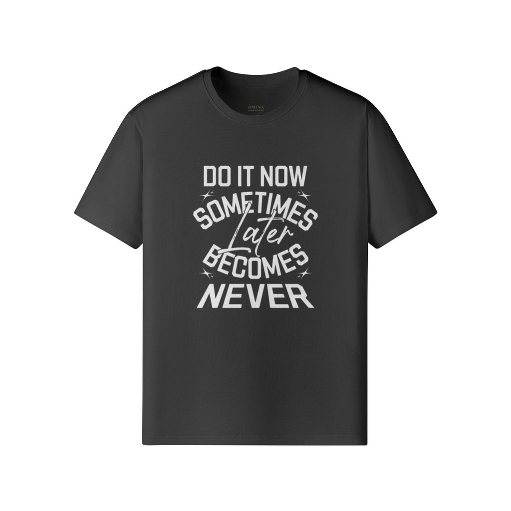 Omina black classic fit crew neck t-shirt with white Do It Now graphic print in premium combed cotton.