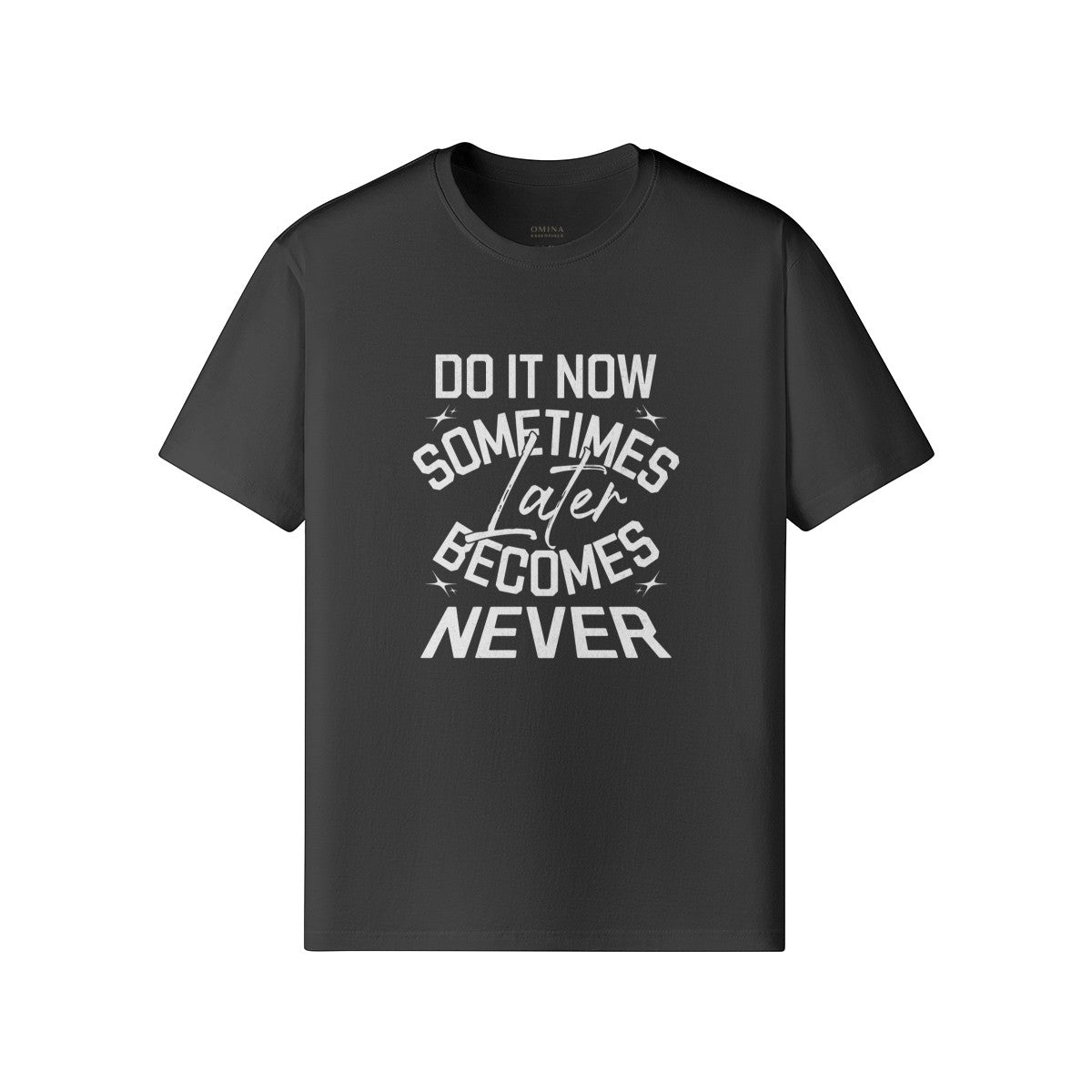 Omina black classic fit crew neck t-shirt with white Do It Now graphic print in premium combed cotton.