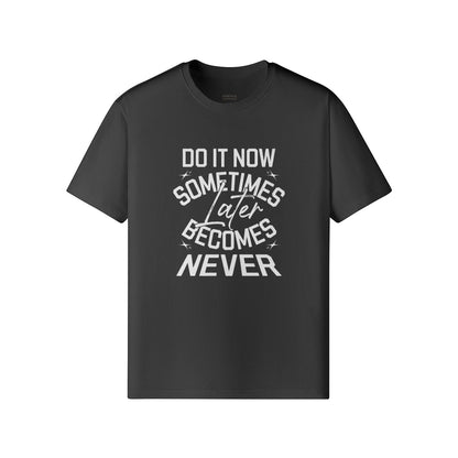 Omina black classic fit crew neck t-shirt with white Do It Now graphic print in premium combed cotton.