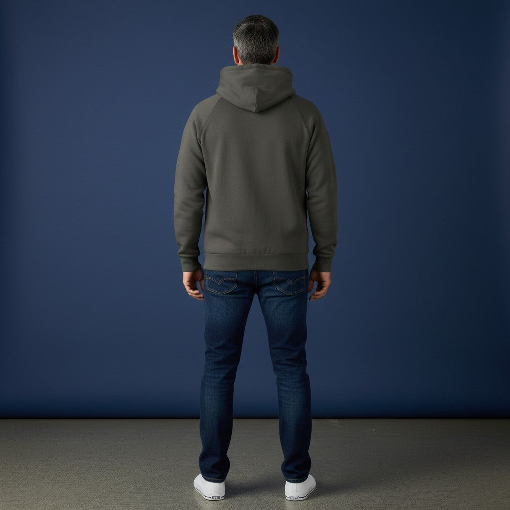 Omina dark grey oversized dolman sleeve zip-through fleece hoodie made from a cotton blend.